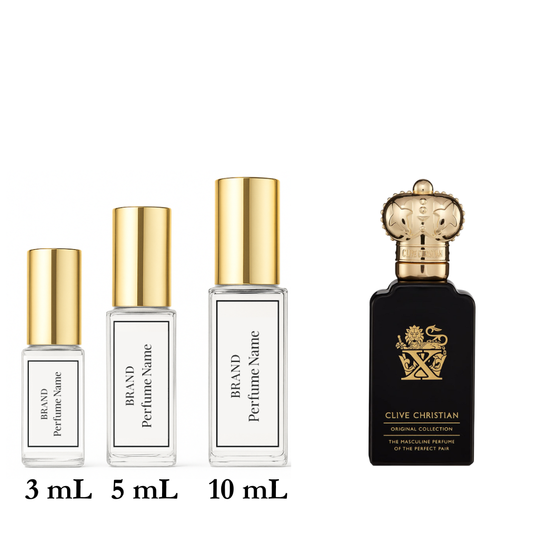 Set of perfume bottles with different sizes on a white background