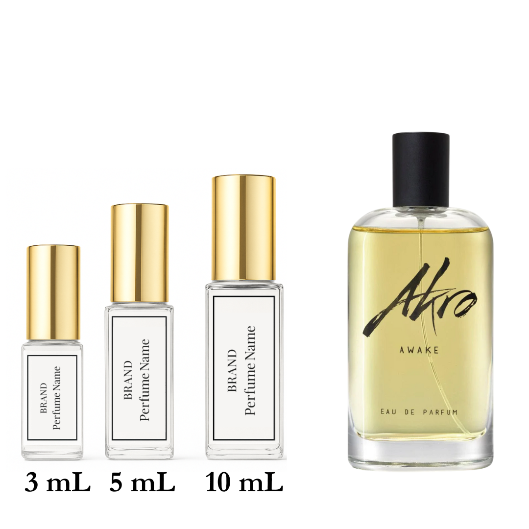 Set of perfume bottles with different sizes on a white background