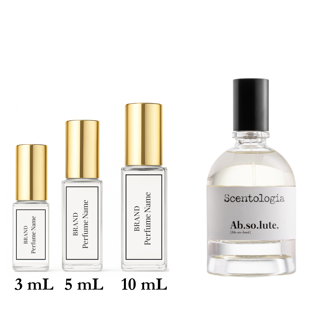 Set of perfume bottles with different sizes on a white background