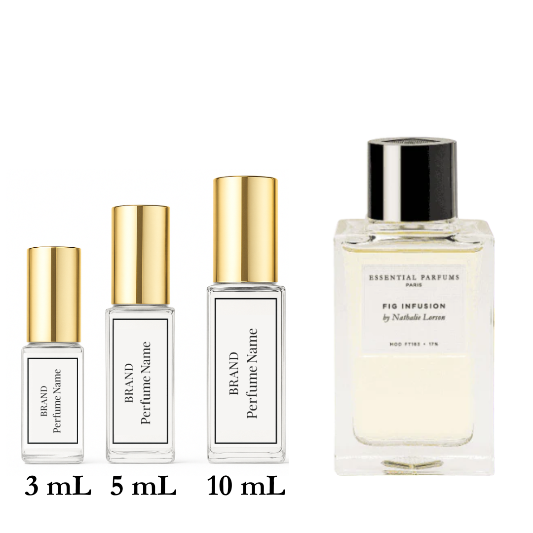 Set of perfume bottles with different capacities on a white background