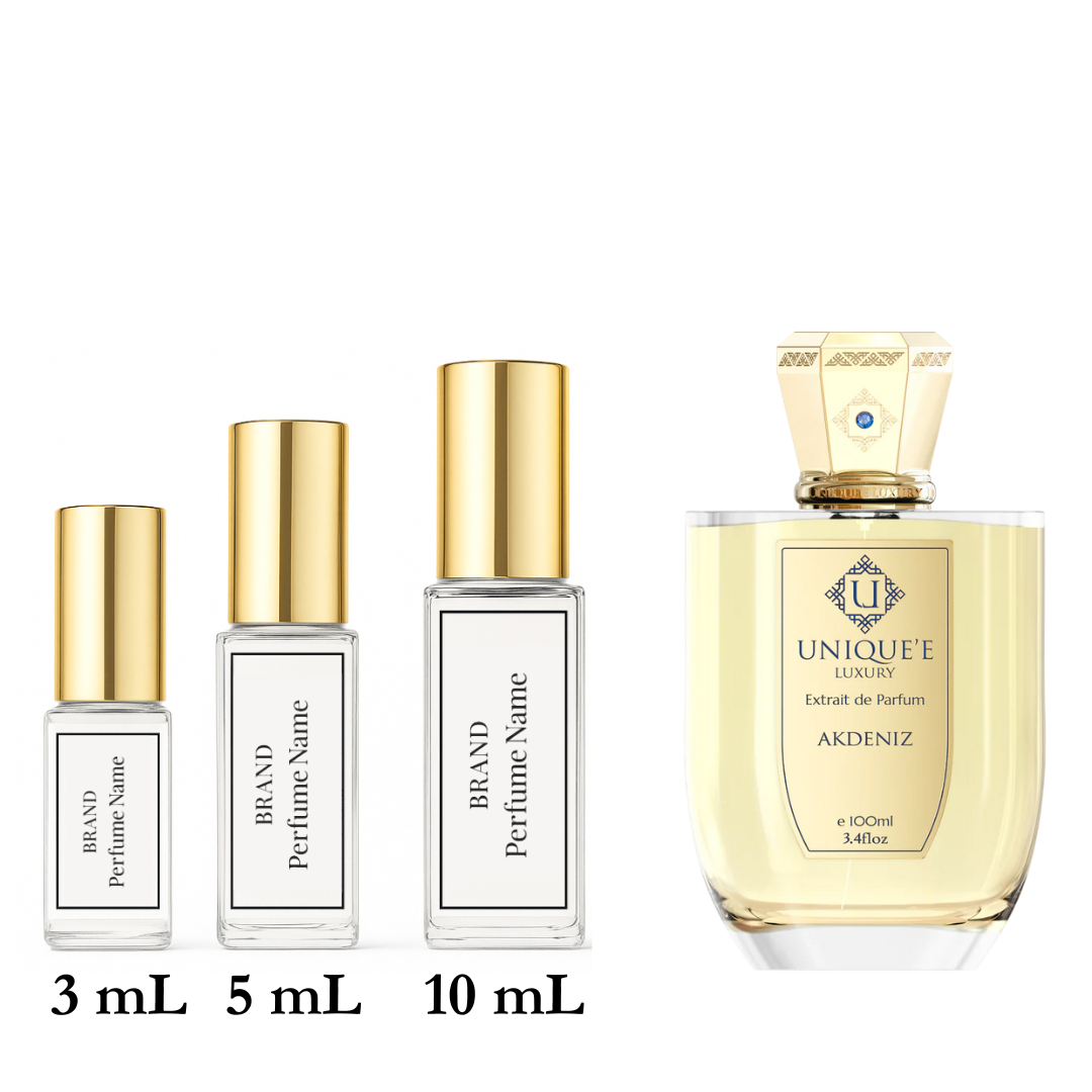 Set of perfume bottles with different capacities on a white background