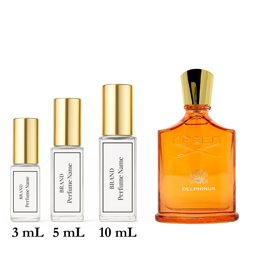 Set of perfume bottles with different sizes on a white background