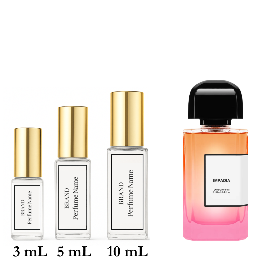 Set of perfume bottles with different sizes on a white background