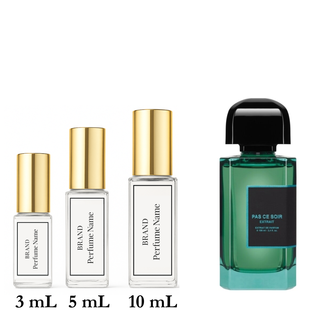 Set of perfume bottles with different sizes on a white background
