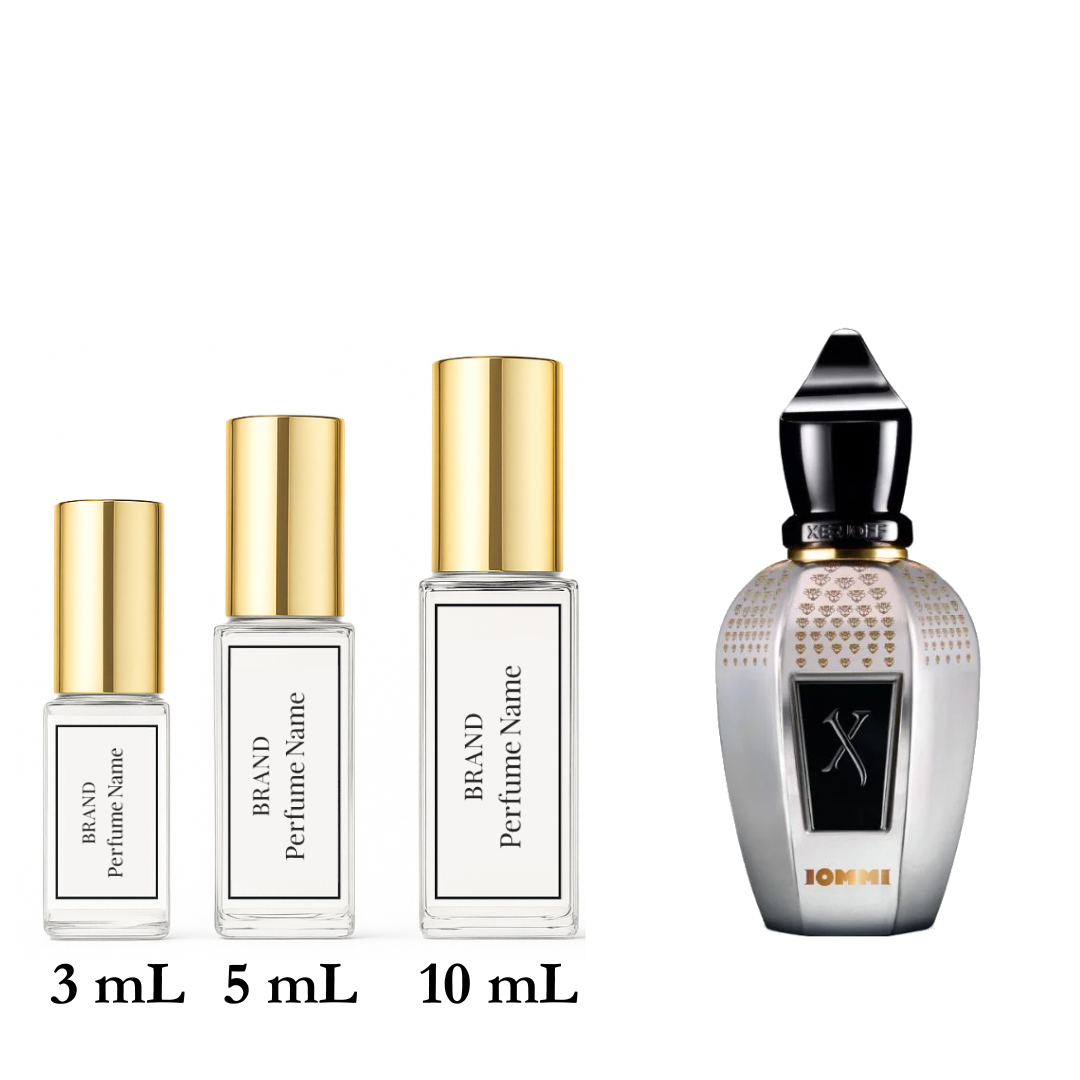 Set of perfume bottles with different capacities on a white background