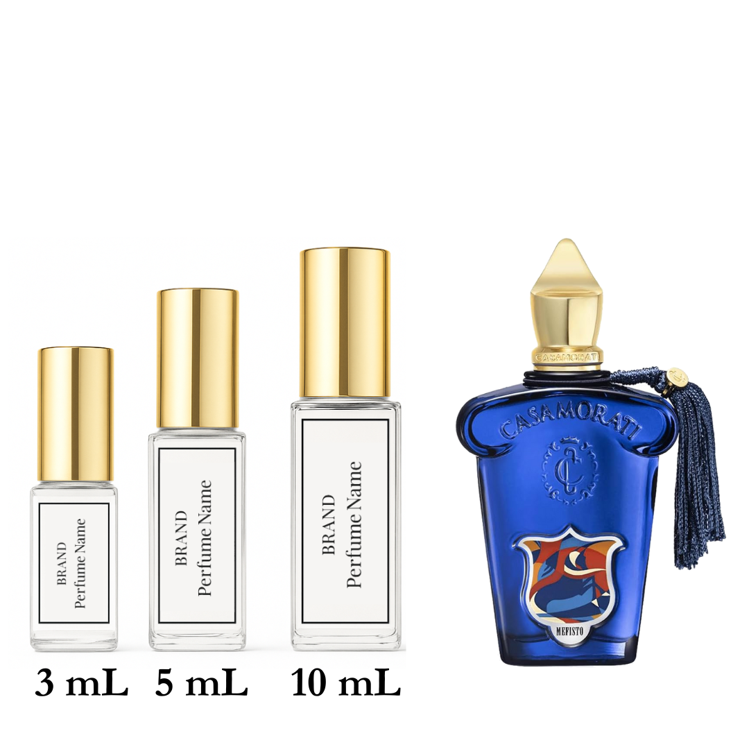 Set of perfume bottles with different sizes on a white background