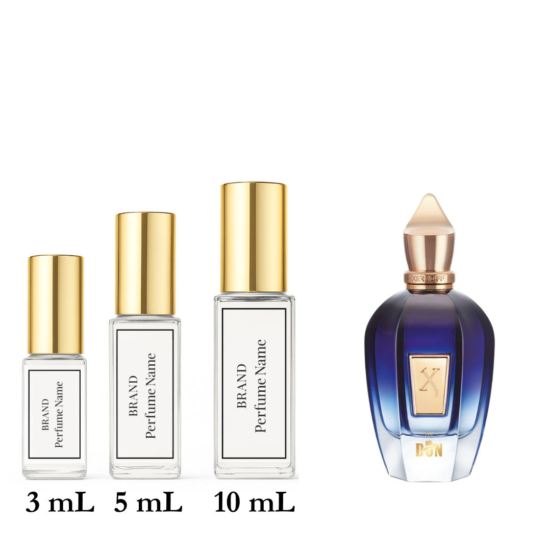 Set of perfume bottles with different sizes on a white background