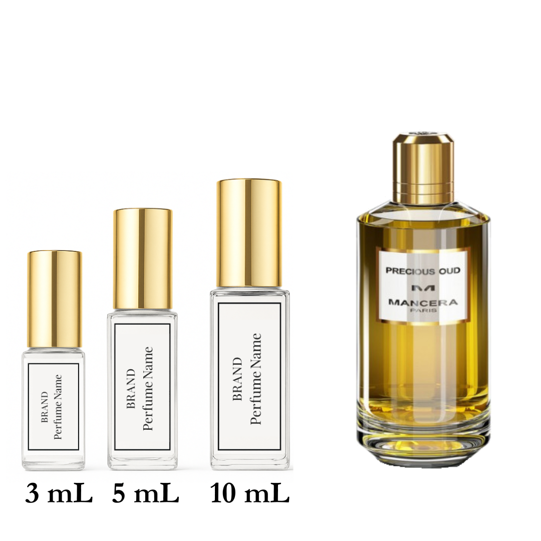 Set of Mancera perfume bottles with different capacities on a white background