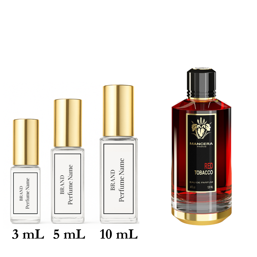 Set of perfume bottles with different sizes on a white background