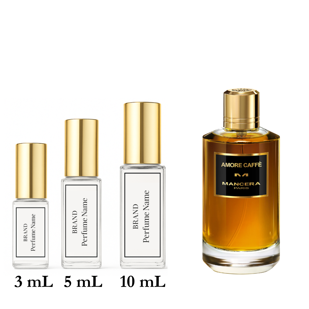 Set of Mancera perfume bottles with different sizes on a white background
