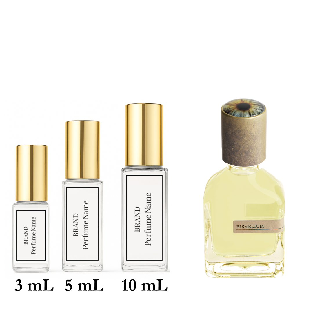 Set of perfume bottles with different sizes on a white background