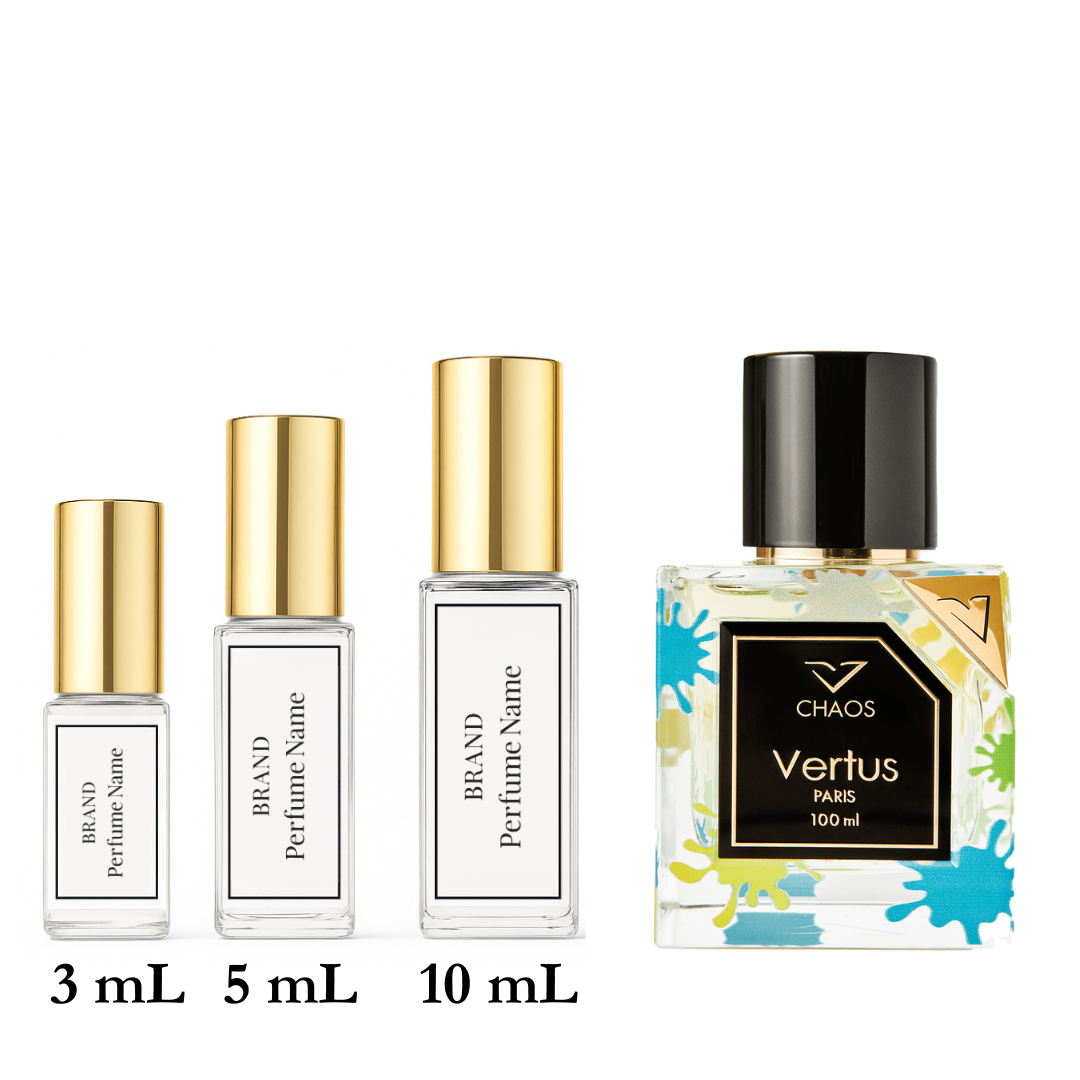 Set of perfume bottles with different capacities on a white background