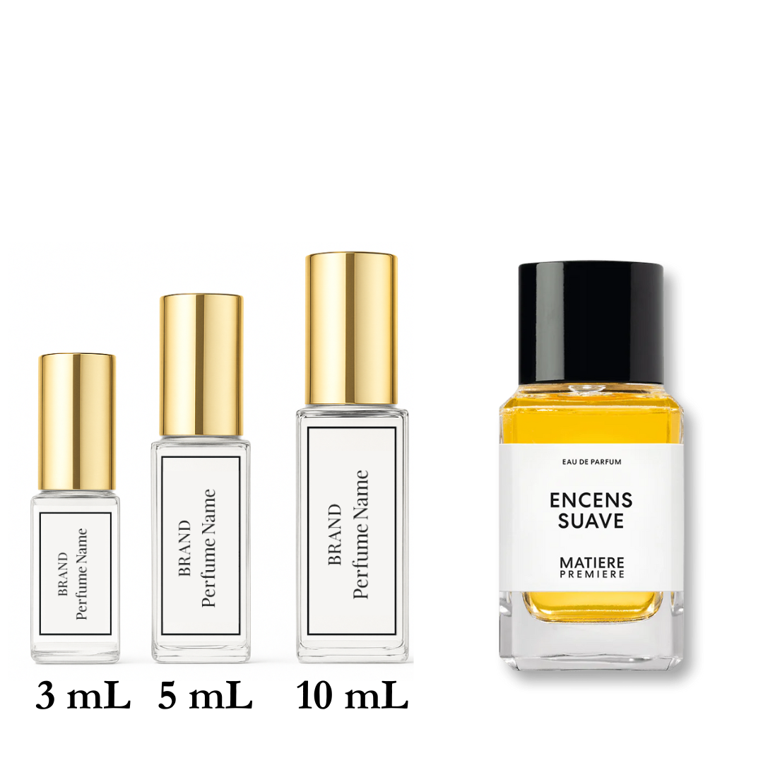 Set of perfume bottles with different sizes on a white background