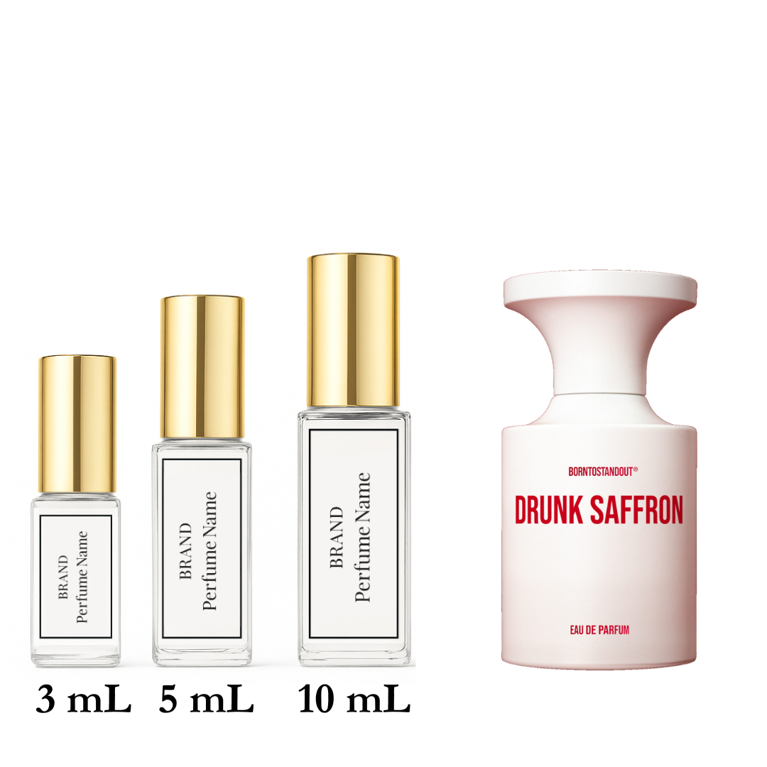 Set of perfume bottles with different sizes on a white background