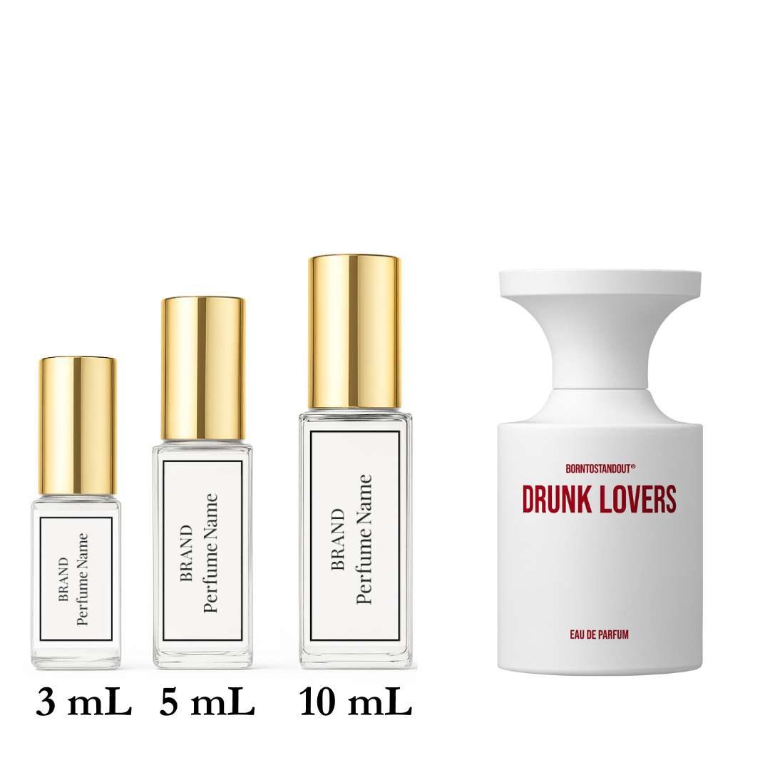 Set of perfume bottles with different sizes on a white background