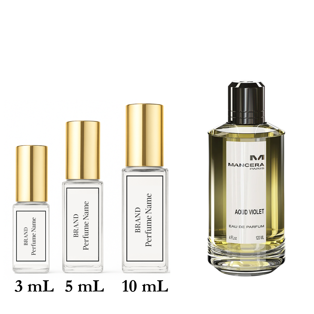 Set of Mancera perfume bottles with different sizes on a white background