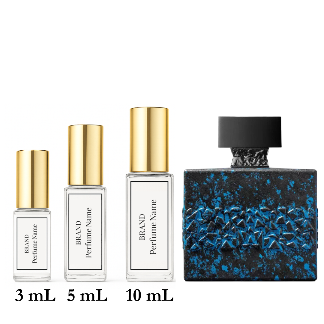 Set of perfume bottles with different sizes on a white background