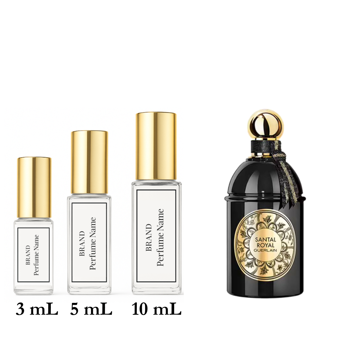 Set of perfume bottles with different sizes on a white background