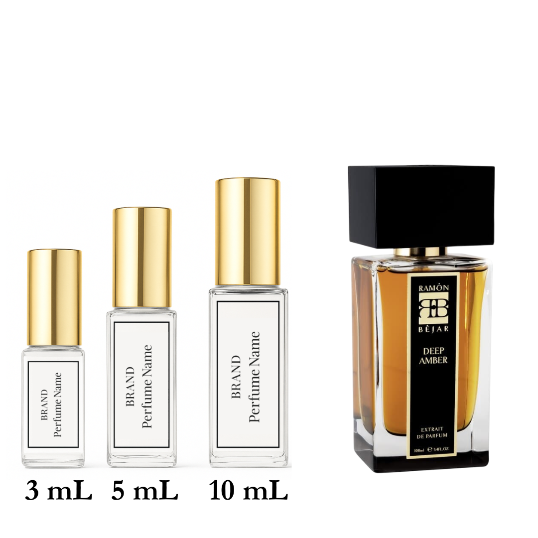 Set of perfume bottles with different sizes on a white background