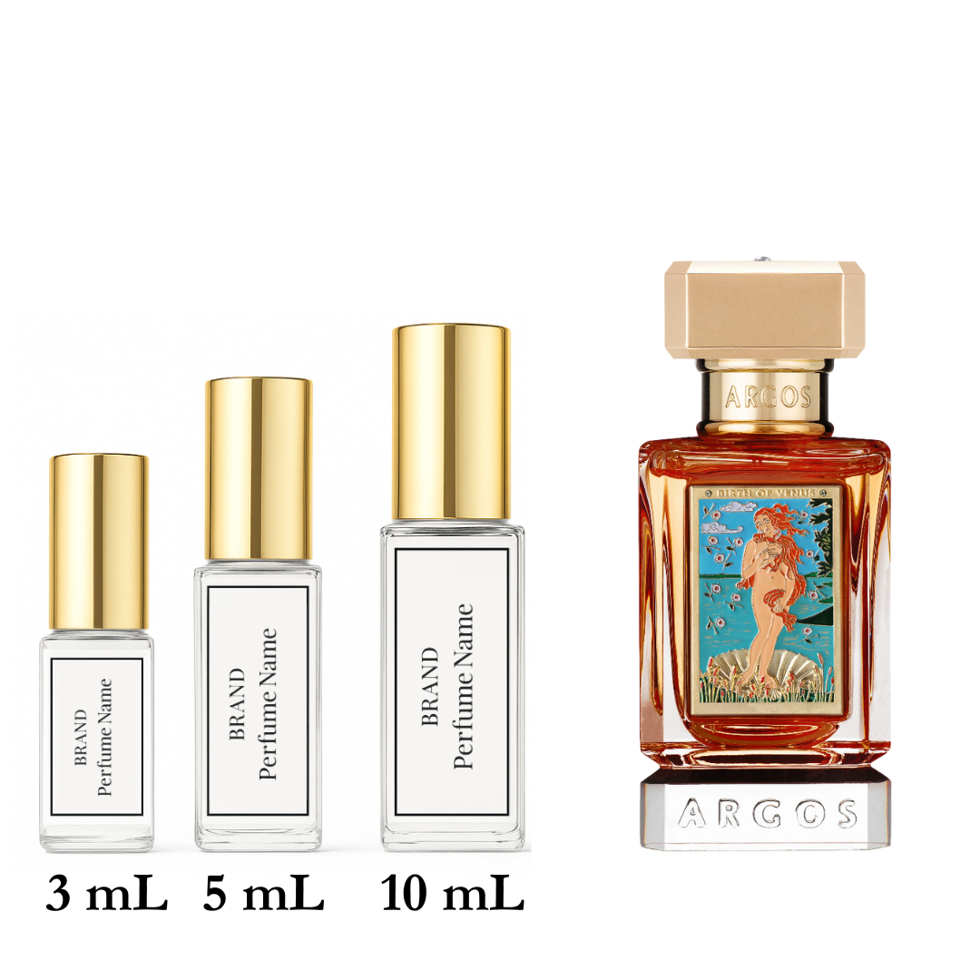 Set of perfume bottles with different sizes on a white background