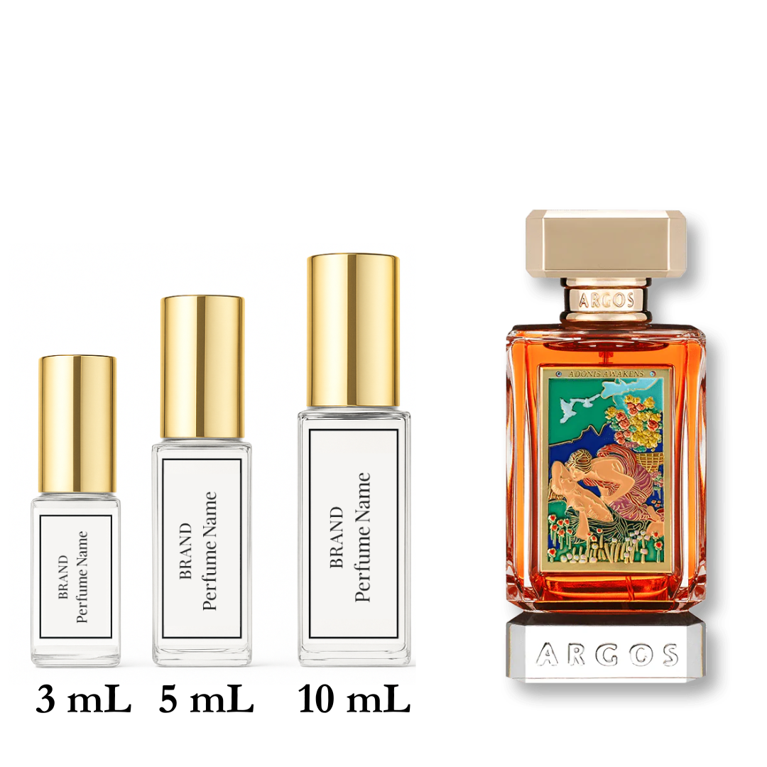 Set of perfume bottles with different sizes on a white background