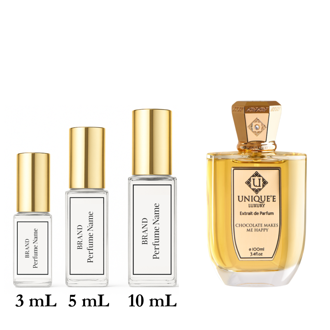 Set of perfume bottles with different capacities on a white background