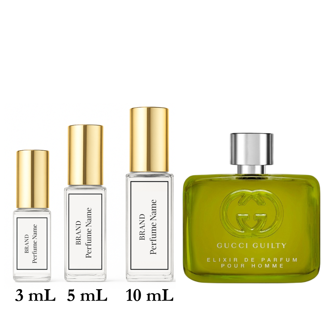 Collection of perfume bottles with different sizes on a white background