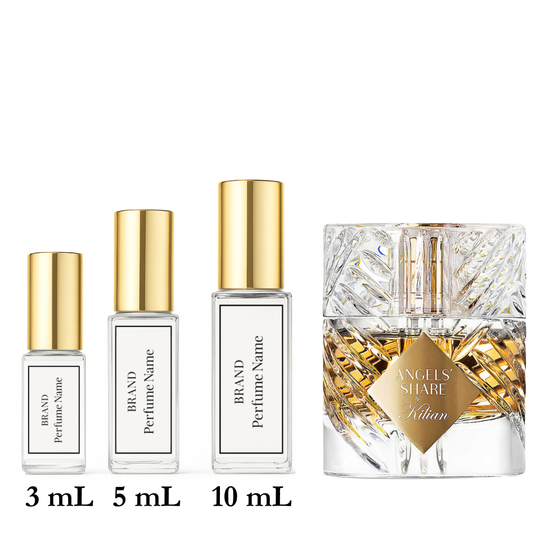 Set of perfume bottles with different sizes on a white background