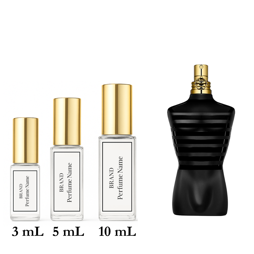 Set of perfume bottles with different capacities on a white background