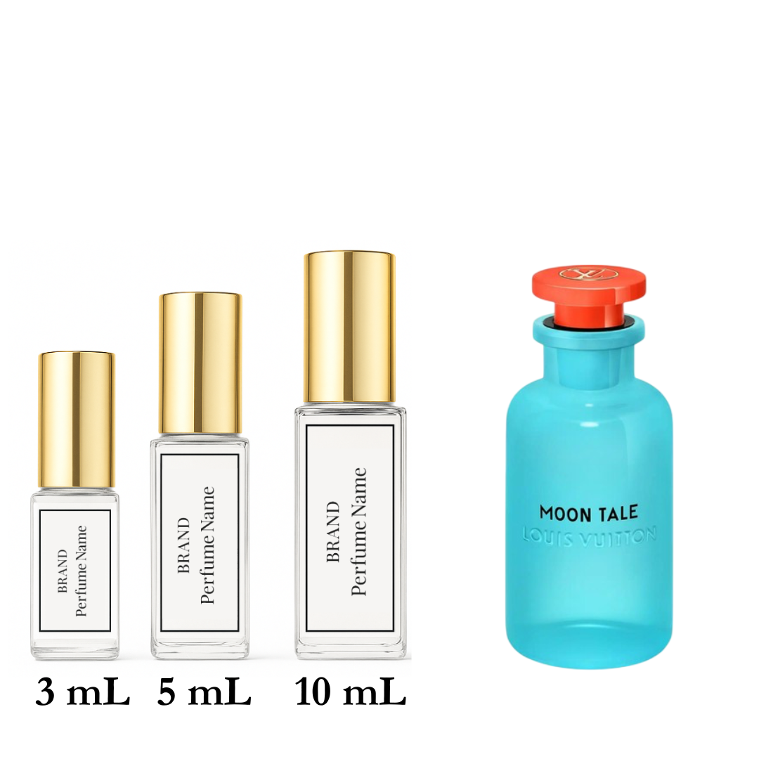 Set of perfume bottles with different sizes on a white background