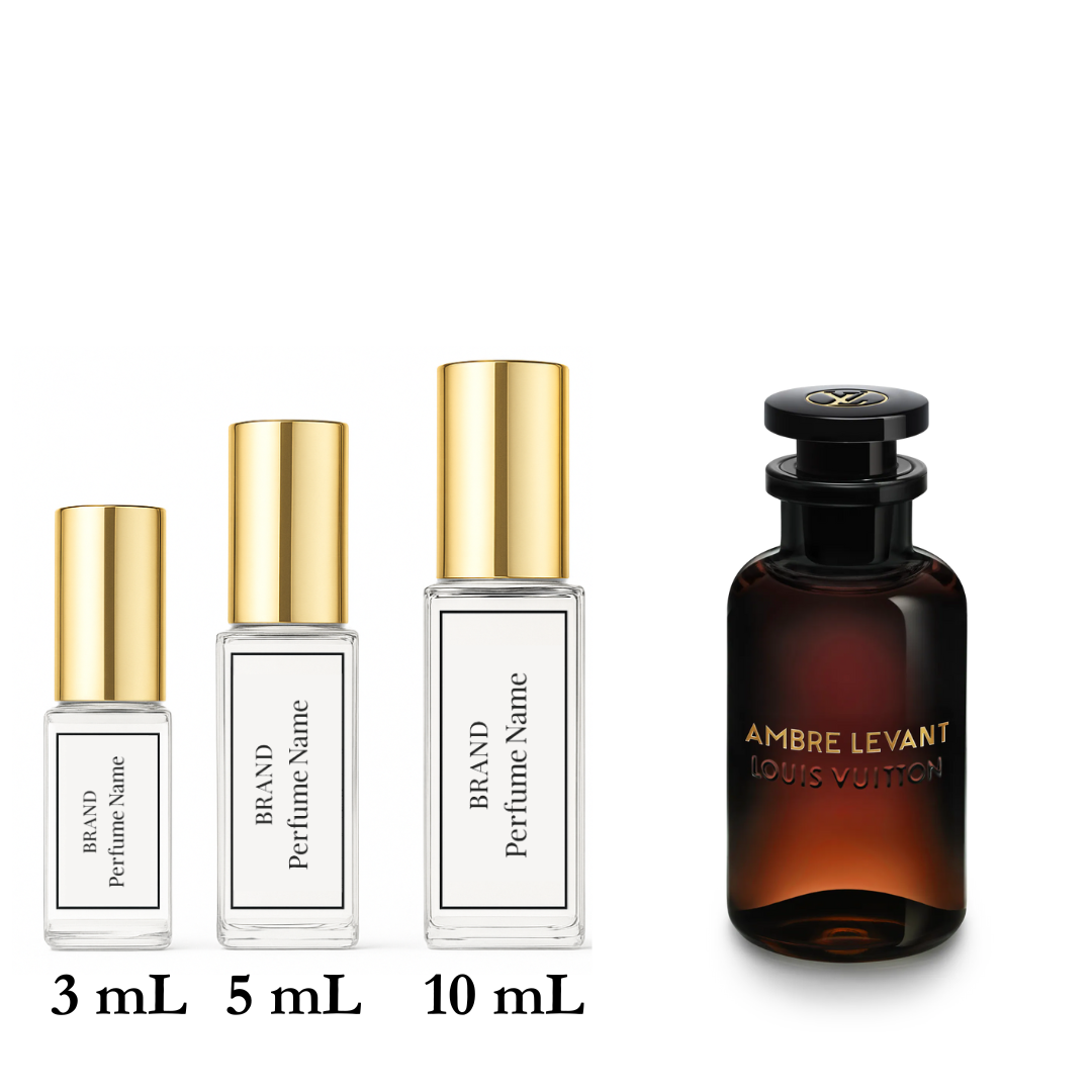 Collection of perfume bottles with different sizes on a white background