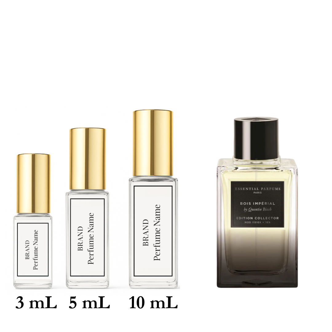 Set of perfume bottles with different capacities on a white background
