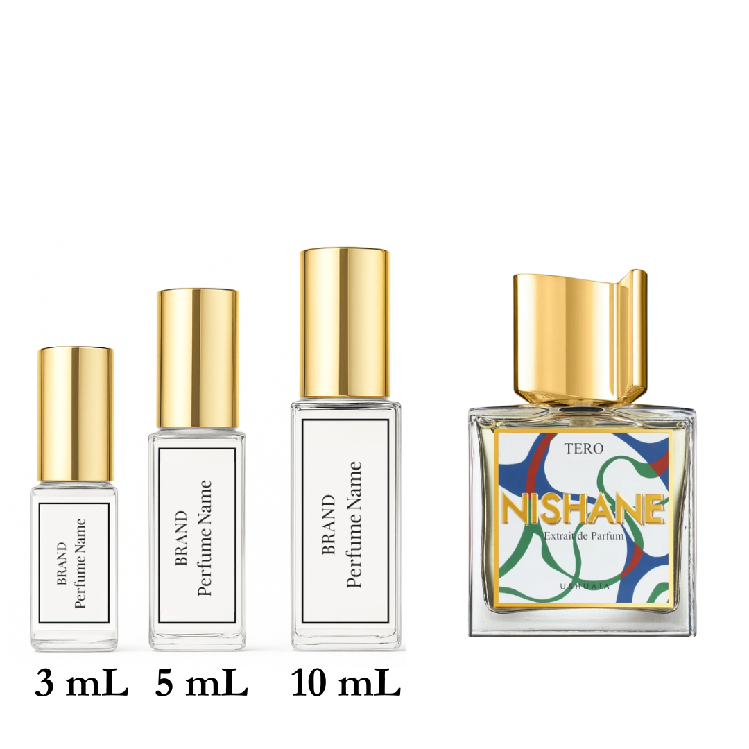 Set of Nishane perfume bottles with different capacities on a white background