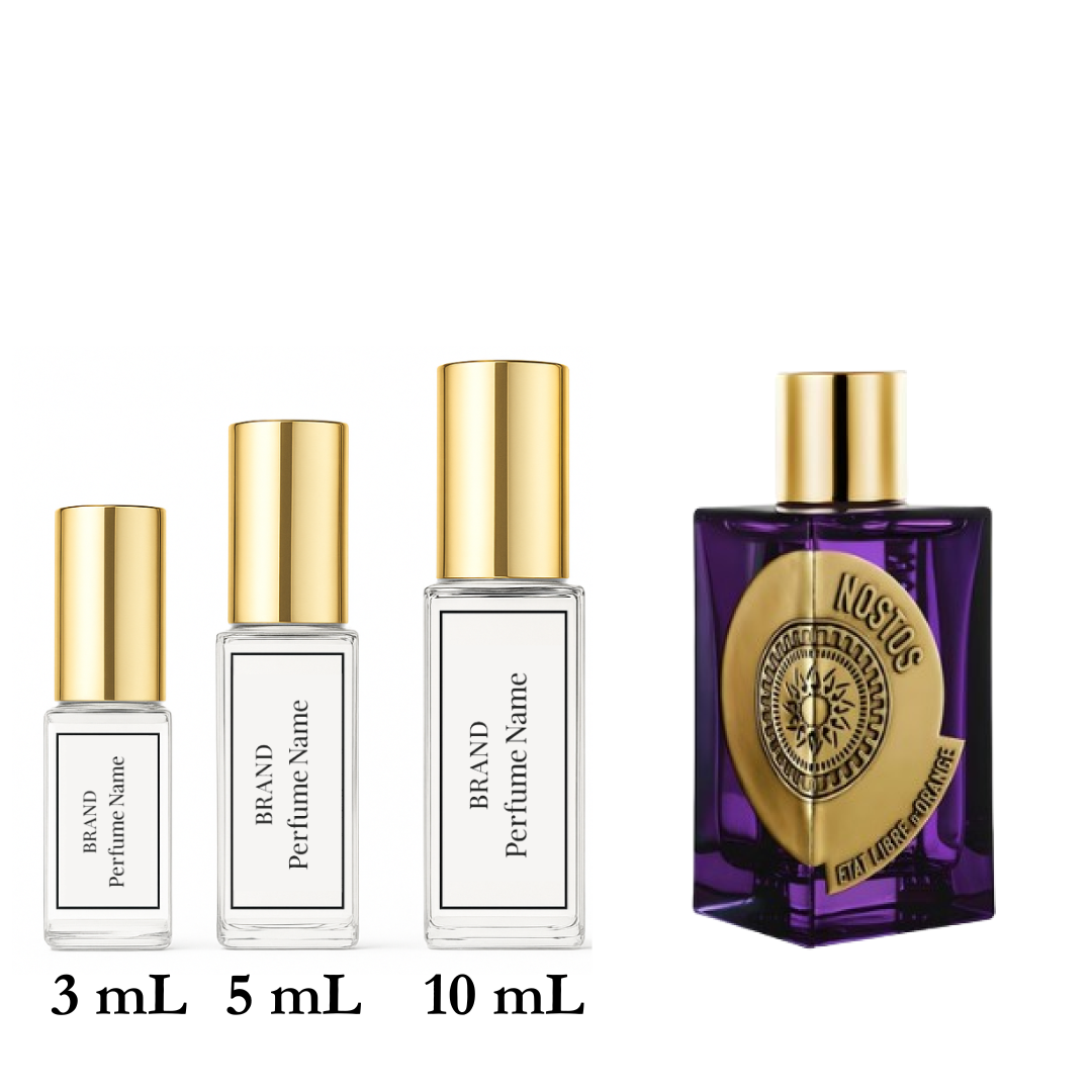Set of perfume bottles with different capacities on a white background