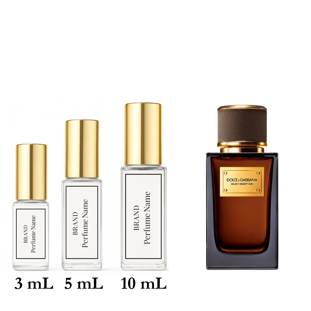 Set of perfume bottles with different sizes on a white background