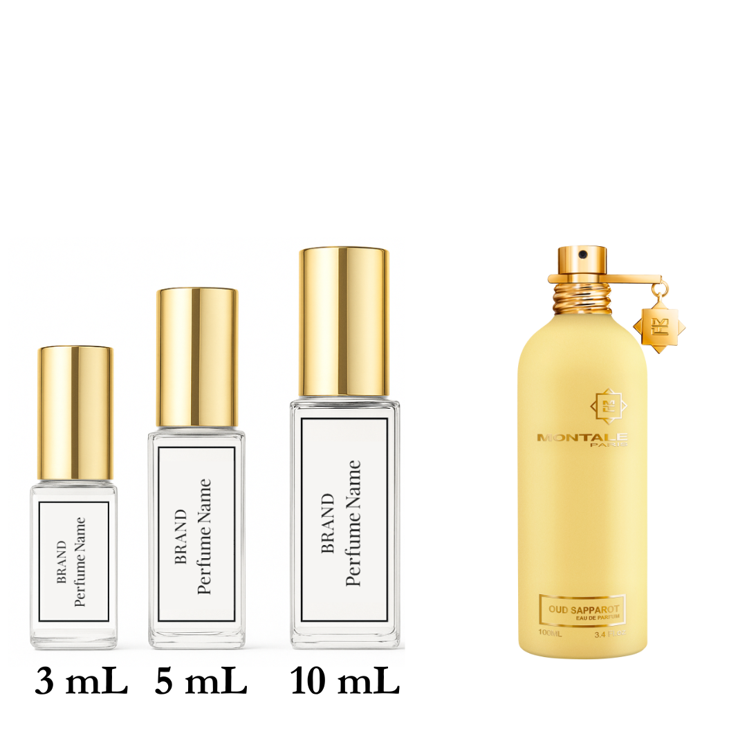 Set of Montale perfume bottles with different capacities on a white background