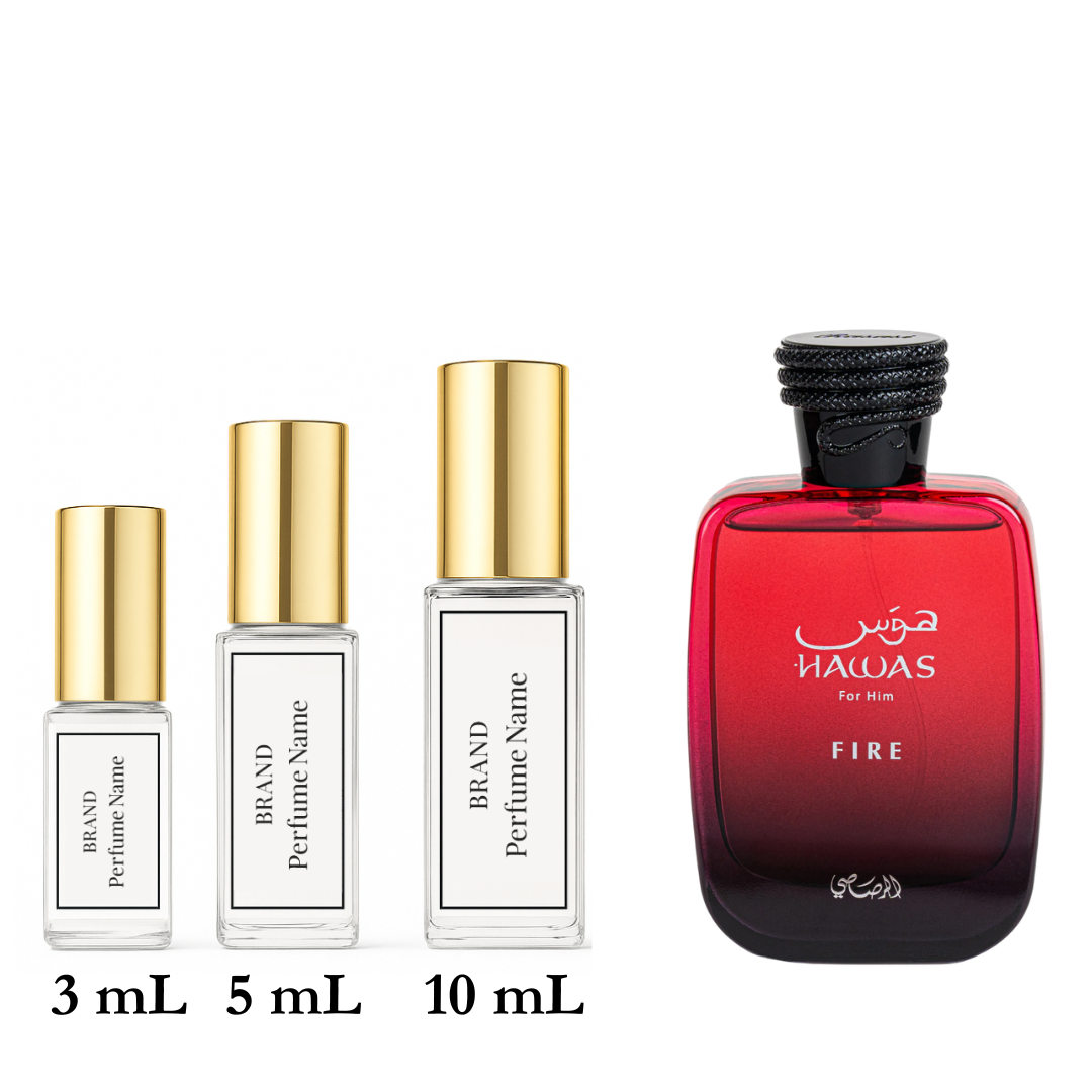 Set of perfume bottles with different sizes on a white background