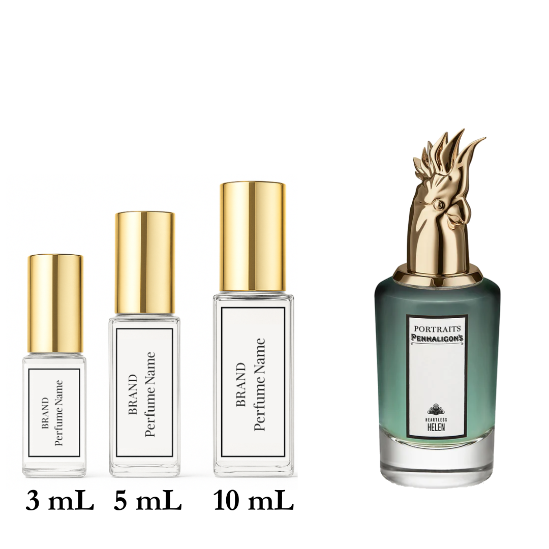 Set of perfume bottles with different capacities on a white background