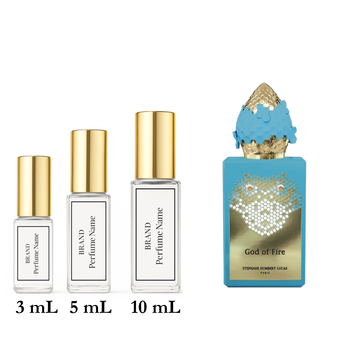 Set of perfume bottles with different sizes on a white background