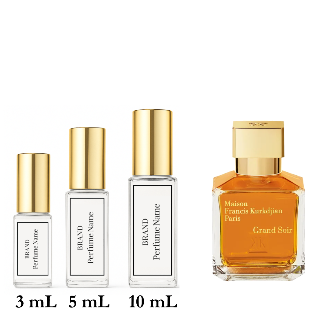 Set of perfume bottles with different sizes on a white background