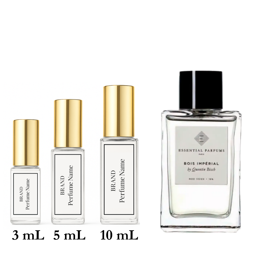 Set of perfume bottles with different sizes on a white background