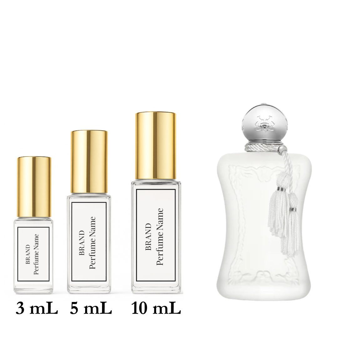 Set of perfume bottles with different capacities on a white background