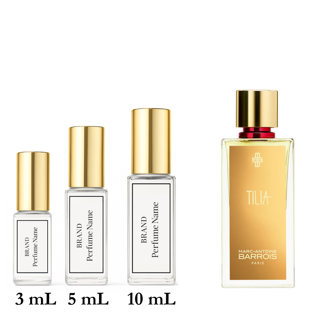 Set of perfume bottles with different capacities on a white background