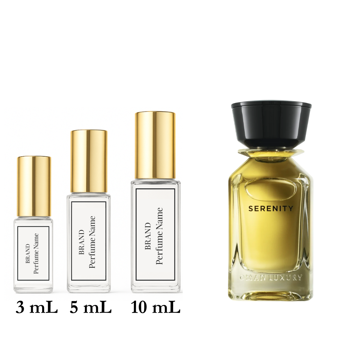 Set of perfume bottles with different sizes on a white background