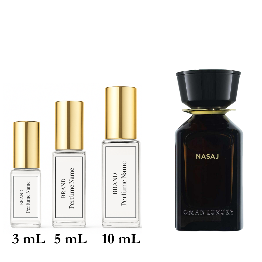 Set of perfume bottles with different sizes on a white background