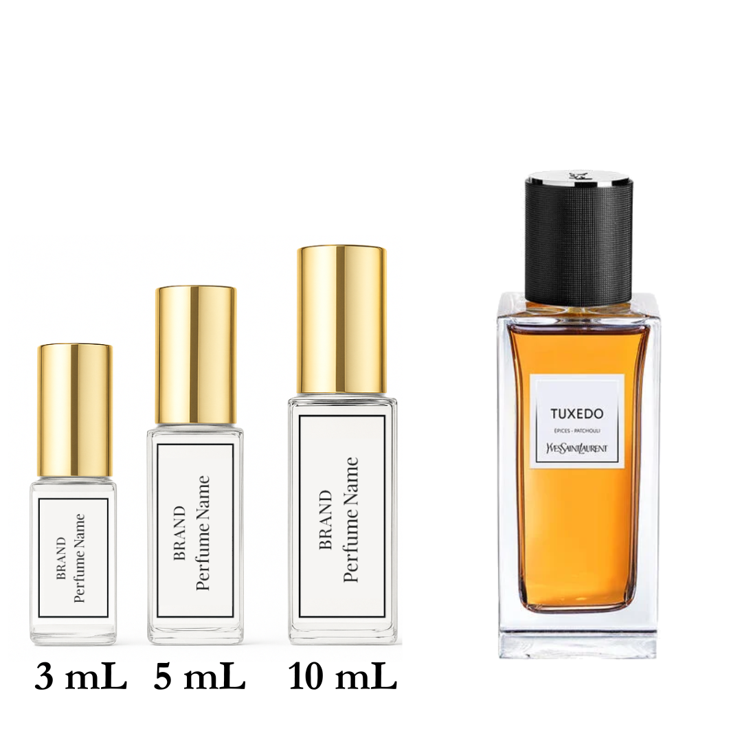 Set of four perfume bottles with different sizes on a white background