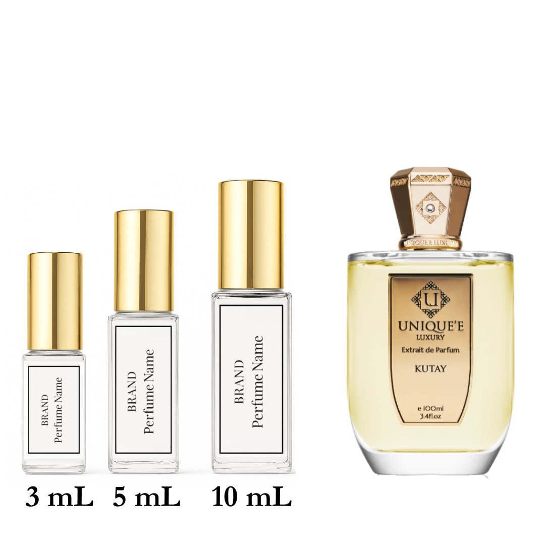 Set of perfume bottles with different capacities on a white background