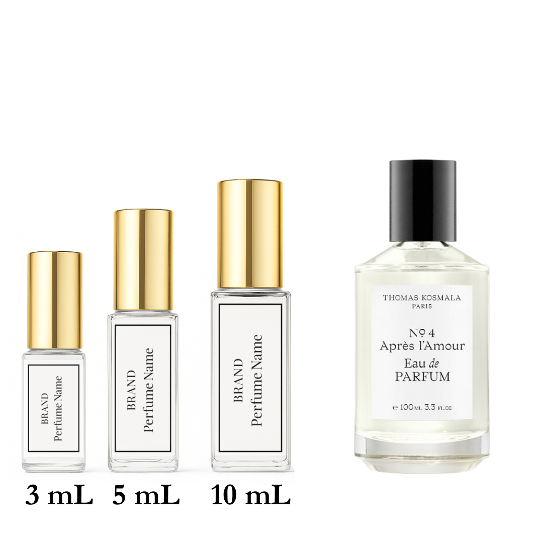 Set of perfume bottles with different sizes on a white background