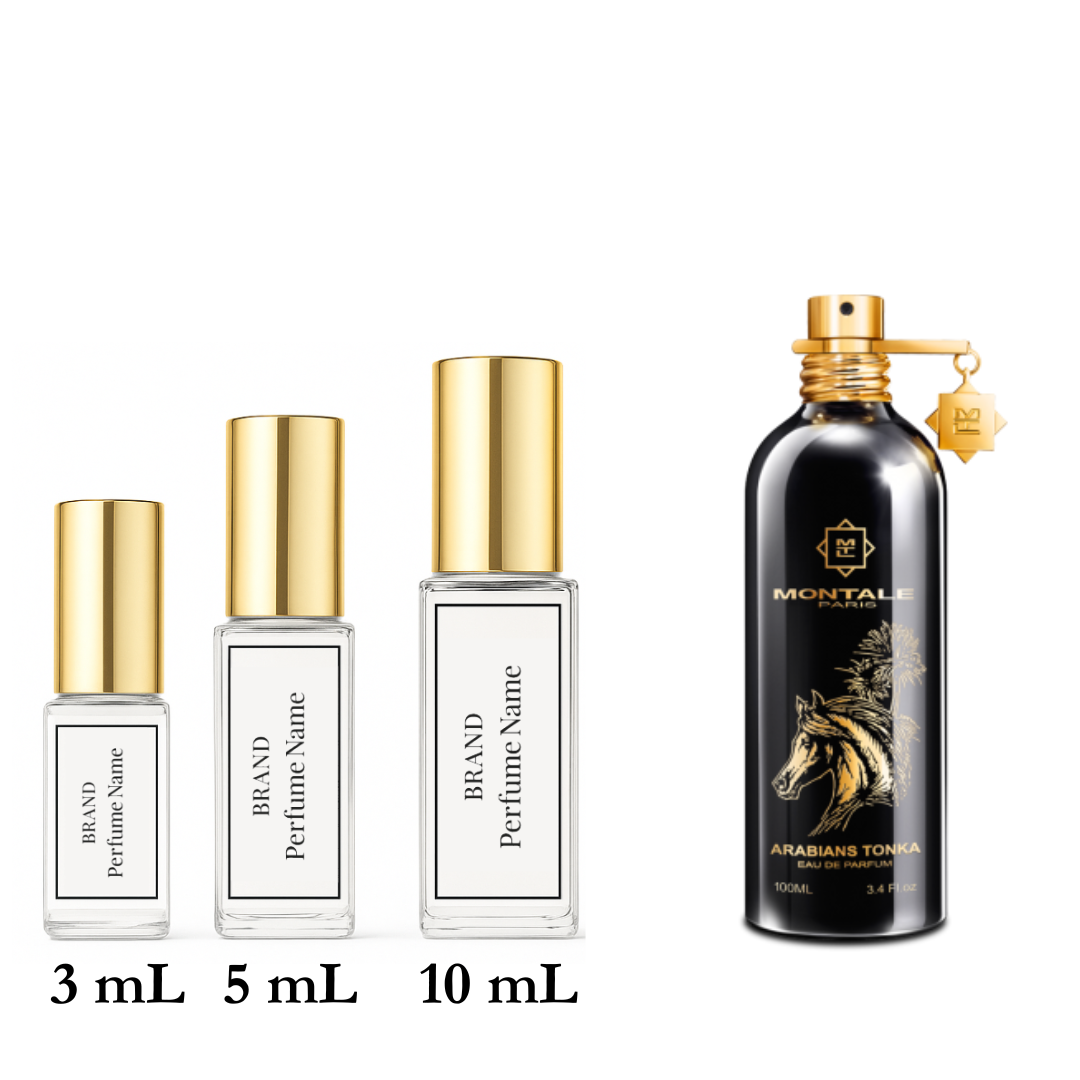 Collection of Montale perfume bottles with different sizes on a white background