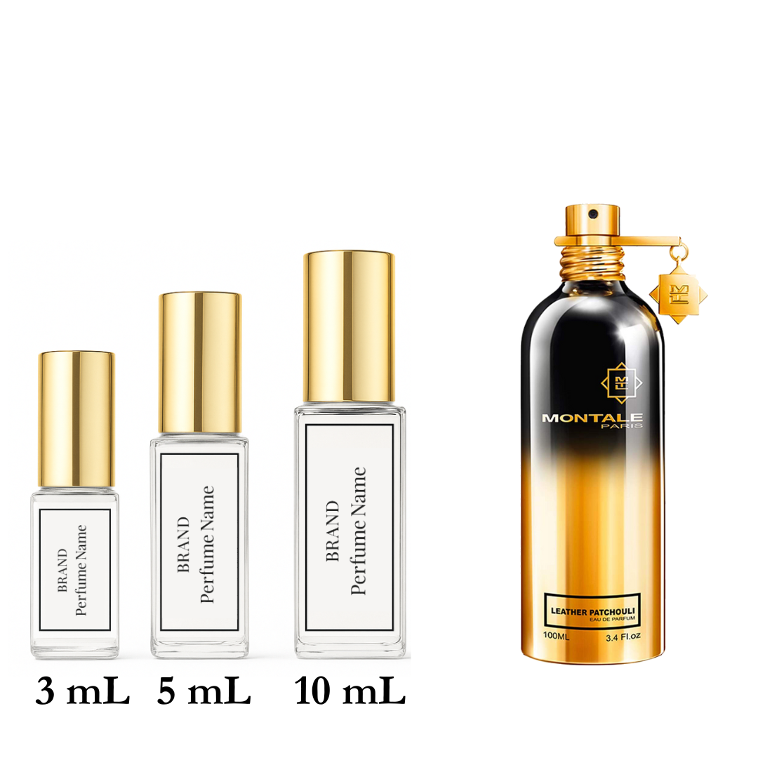 Set of Montale perfume bottles with different sizes on a white background